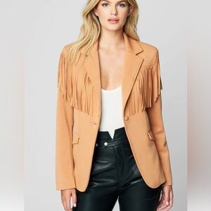 BlankNYC Women's Fringe Shoulder Blazer Jacket - Free Bird / Tan
